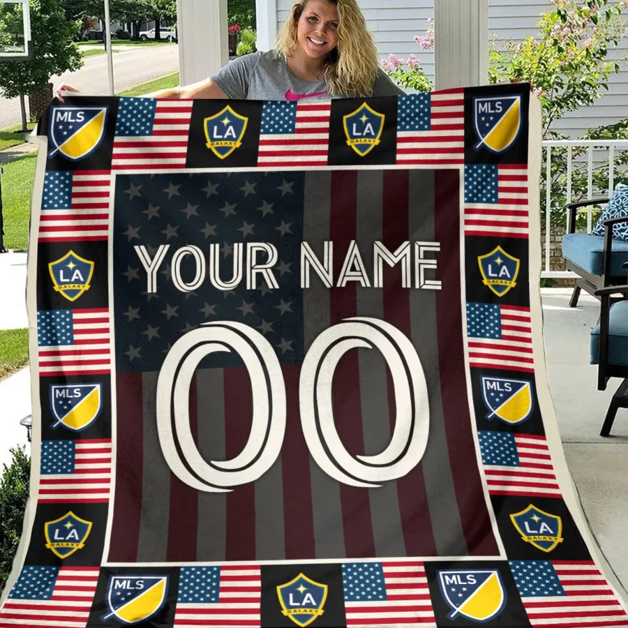 Custom Name Number US Flag MLS LA Galaxy Exclusive All Over Prints BLMLS141024A1LABLK - Blanket