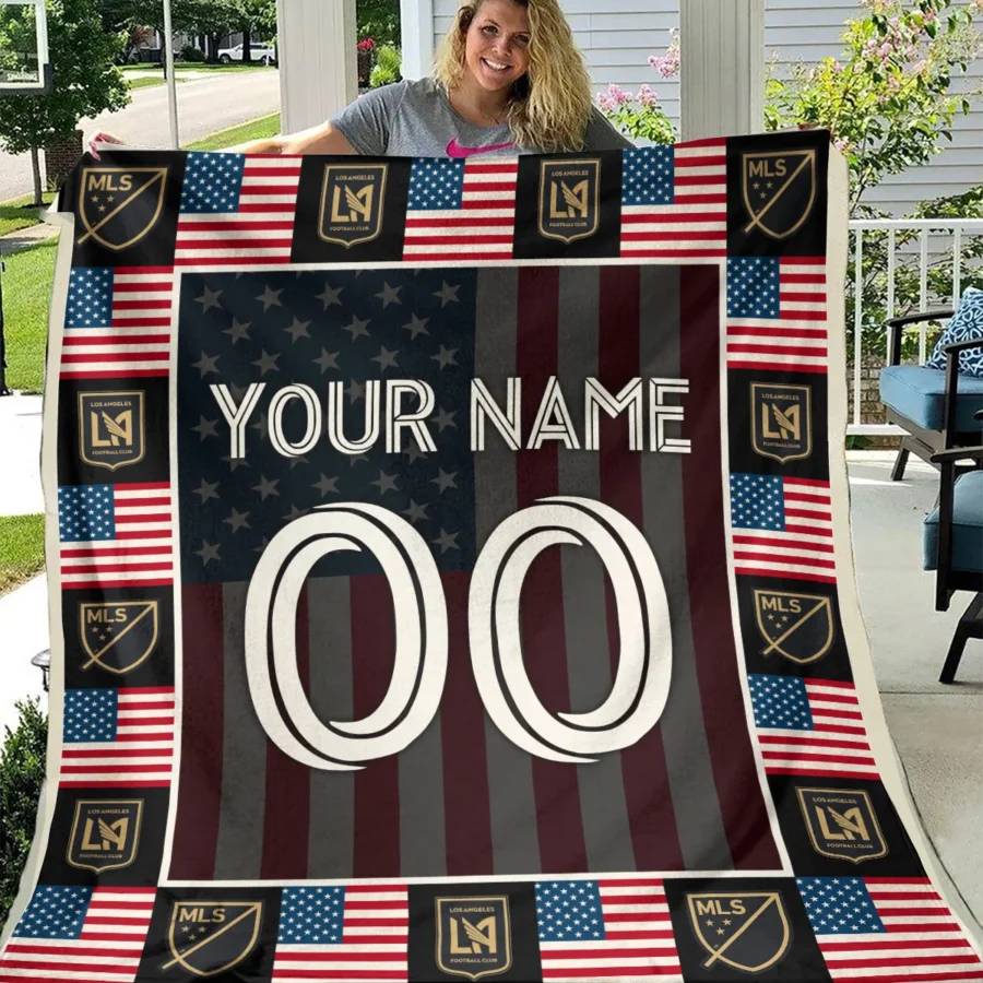 Custom Name Number US Flag MLS Los Angeles FC Exclusive All Over Prints BLMLS141024A1LAFBLK - Blanket