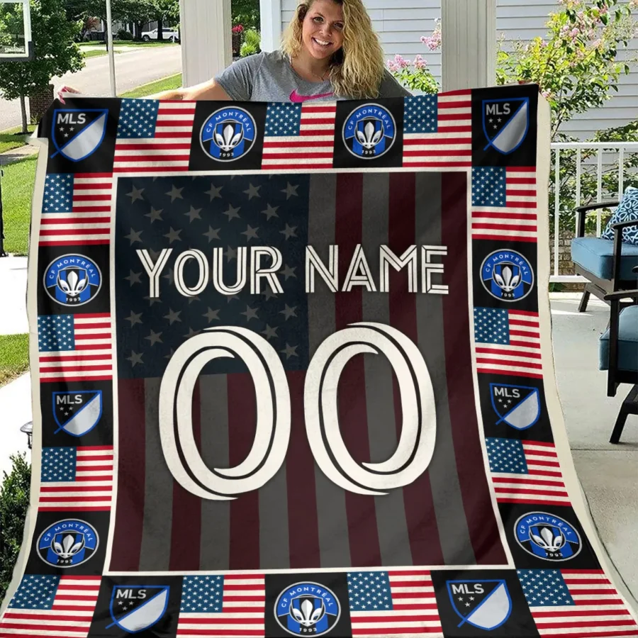 Custom Name Number US Flag MLS CF Montreal Exclusive All Over Prints BLMLS141024A1MTLBLK - Blanket