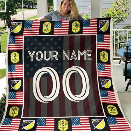 Custom Name Number US Flag MLS Nashville SC Exclusive All Over Prints BLMLS141024A1NSHBLK - Blanket