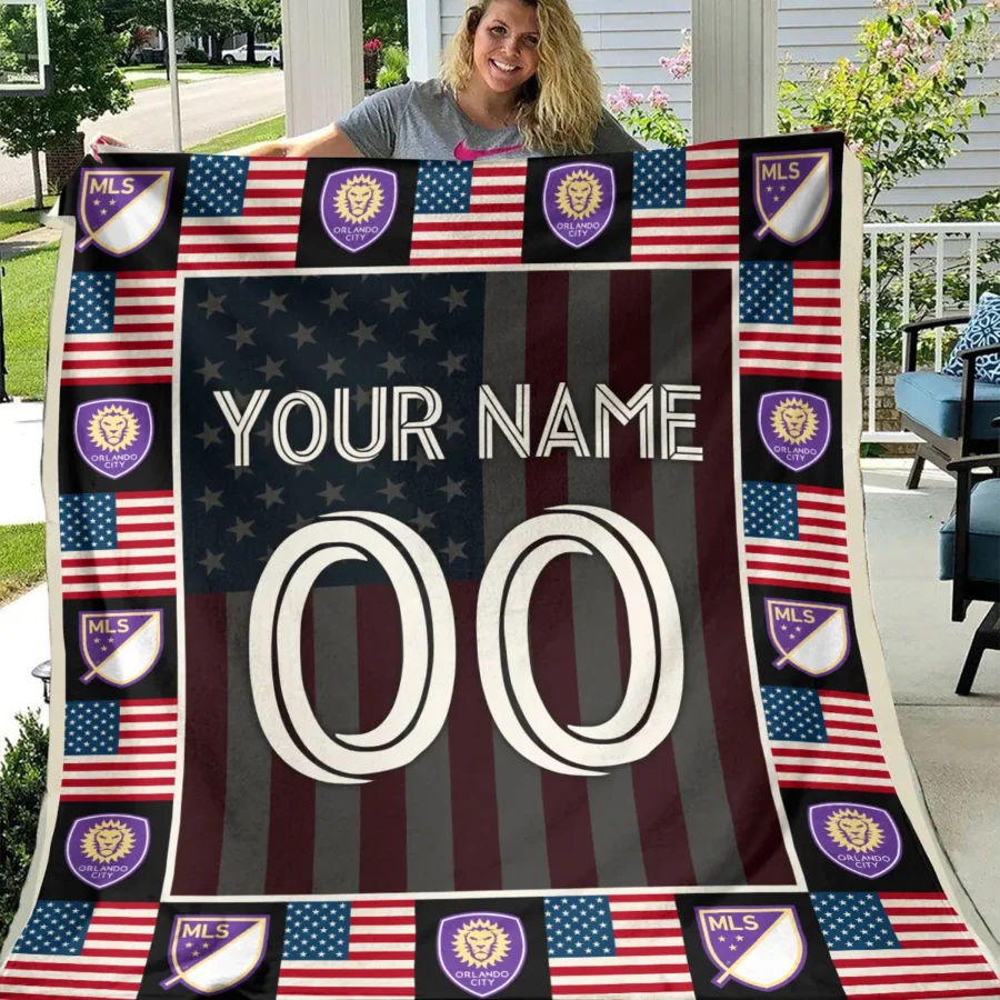 Custom Name Number US Flag MLS Orlando City Exclusive All Over Prints BLMLS141024A1ORLBLK - Blanket