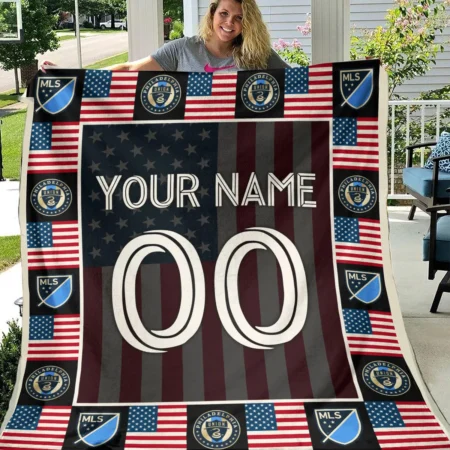 Custom Name Number US Flag MLS Philadelphia Union Exclusive All Over Prints BLMLS141024A1PHIBLK - Blanket