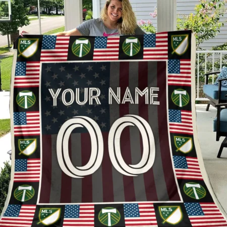 Custom Name Number US Flag MLS Portland Timbers Exclusive All Over Prints BLMLS141024A1PORBLK - Blanket