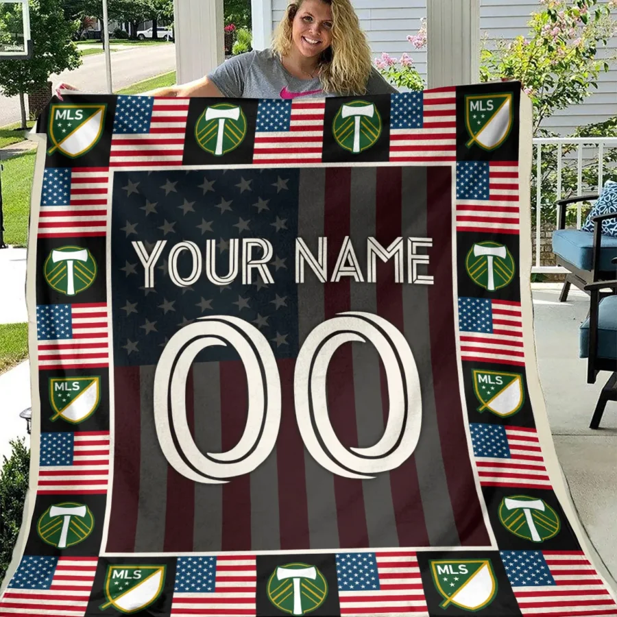 Custom Name Number US Flag MLS Portland Timbers Exclusive All Over Prints BLMLS141024A1PORBLK - Blanket