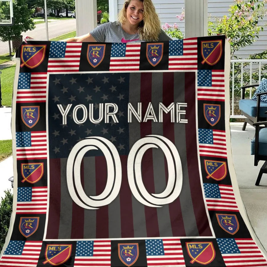 Custom Name Number US Flag MLS Real Salt Lake Exclusive All Over Prints BLMLS141024A1RSLBLK - Blanket