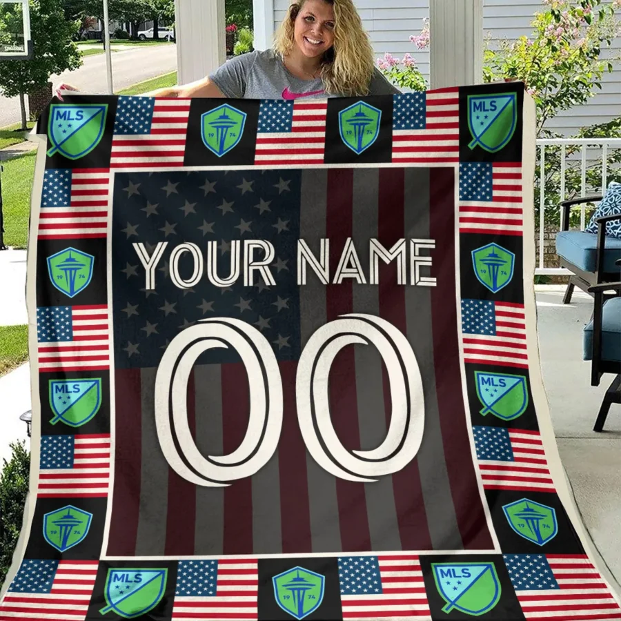 Custom Name Number US Flag MLS Seattle Sounders Exclusive All Over Prints BLMLS141024A1SEABLK - Blanket