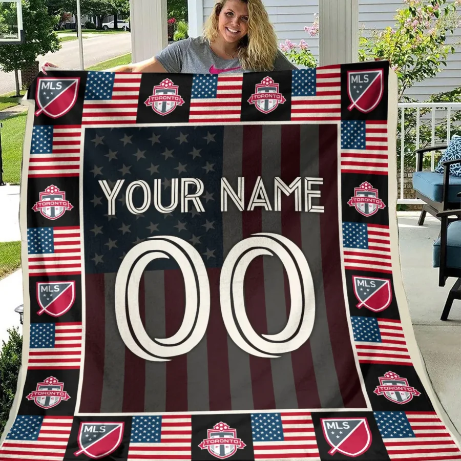 Custom Name Number US Flag MLS Toronto FC Exclusive All Over Prints BLMLS141024A1TORBLK - Blanket