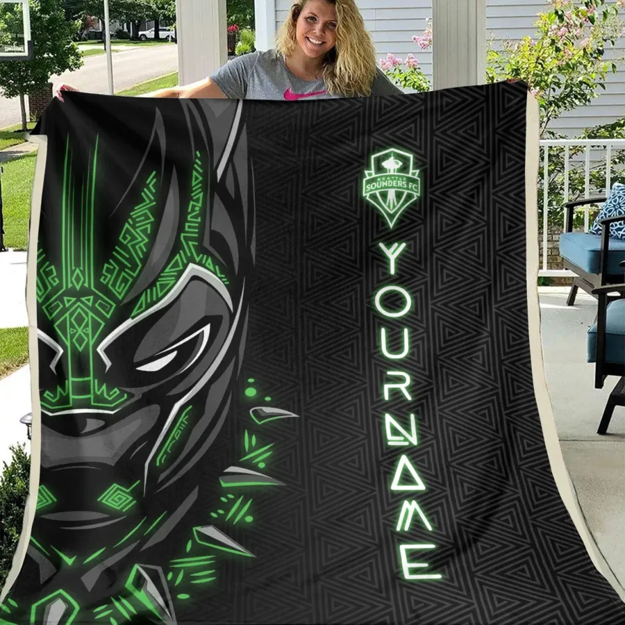 Black Panther Custom Name MLS Seattle Sounders Exclusive All Over Prints BLMLS161024A2SEABLK - Blanket