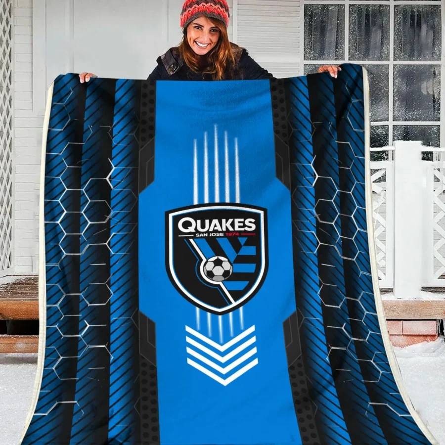 Abstract Geometric Pattern MLS San Jose Earthquakes Exclusive All Over Prints BLMLS101024A2SJBLK - Blanket