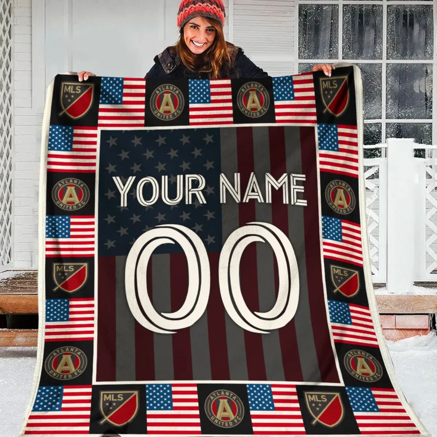 Custom Name Number US Flag MLS Atlanta United Exclusive All Over Prints BLMLS141024A1ATLBLK - Blanket