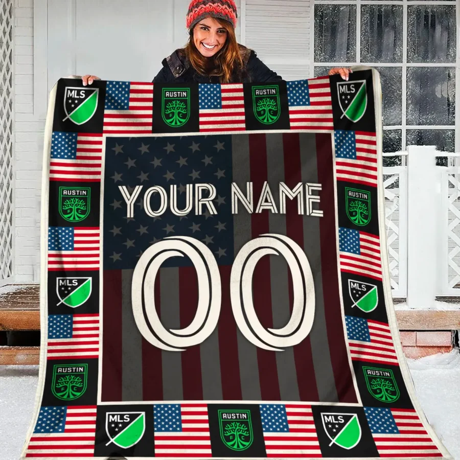 Custom Name Number US Flag MLS Austin FC Exclusive All Over Prints BLMLS141024A1ATXBLK - Blanket