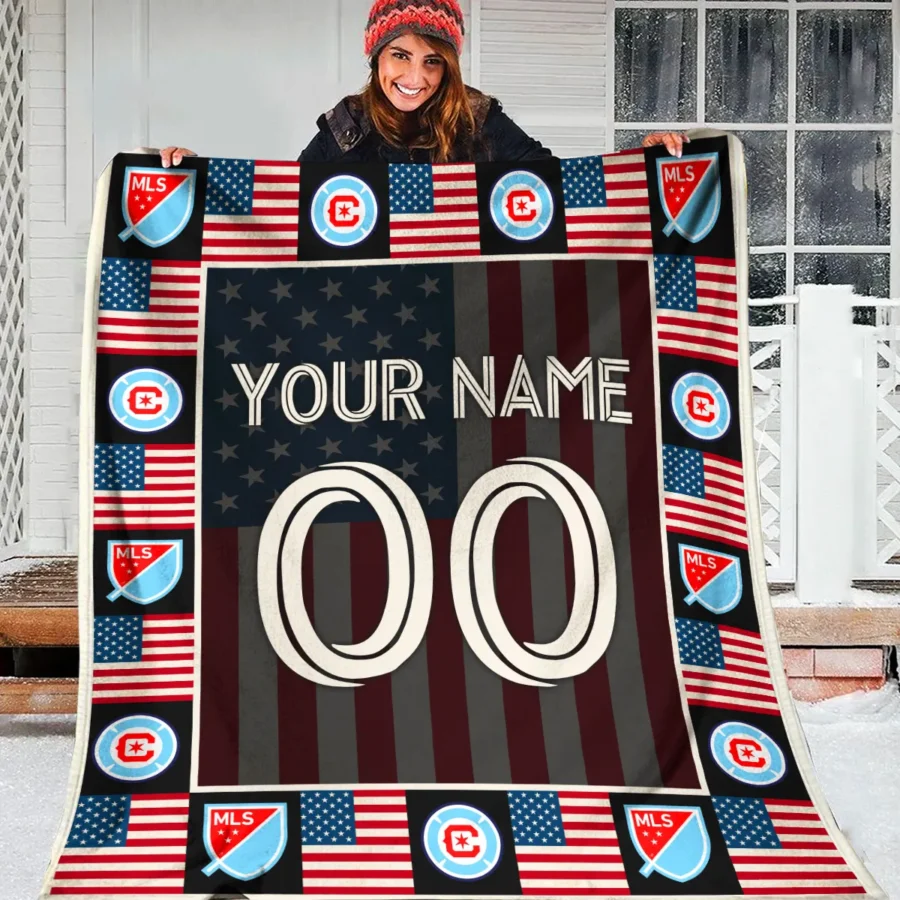 Custom Name Number US Flag MLS Chicago Fire Exclusive All Over Prints BLMLS141024A1CHIBLK - Blanket