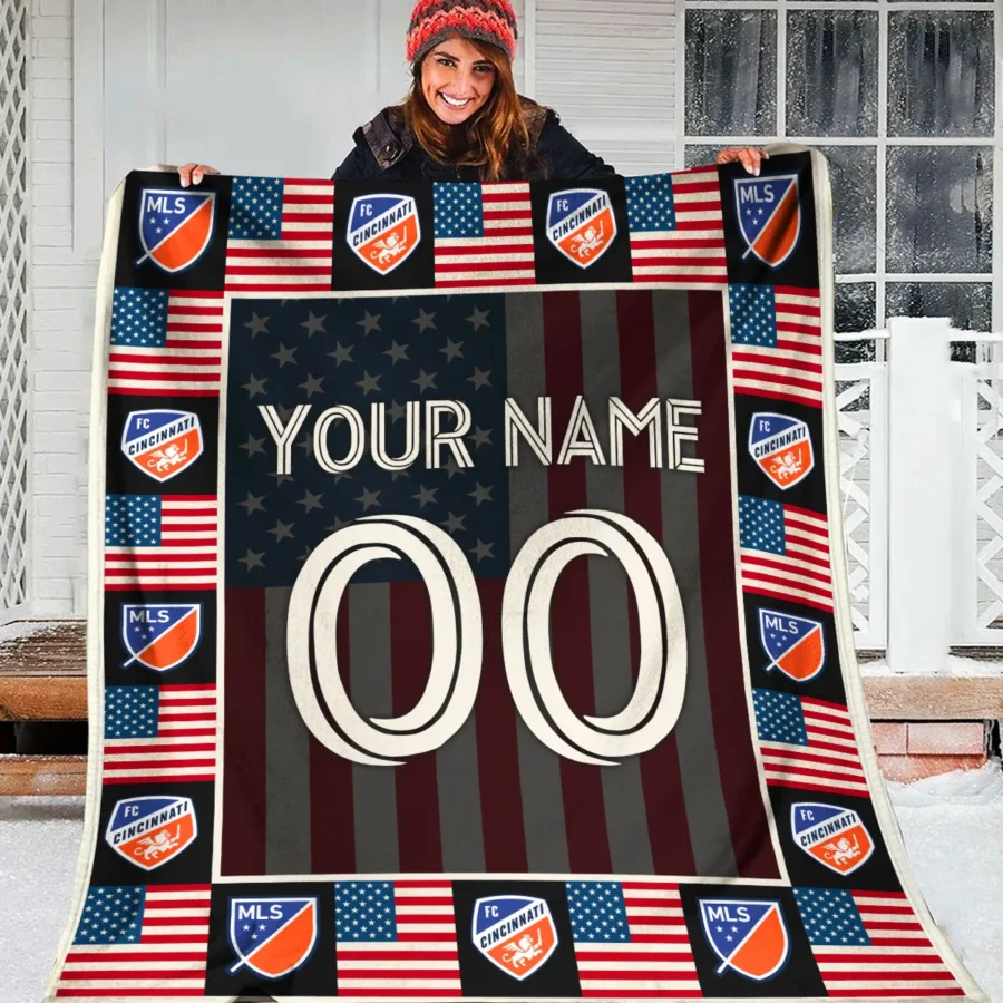 Custom Name Number US Flag MLS Cincinnati Exclusive All Over Prints BLMLS141024A1CINBLK - Blanket