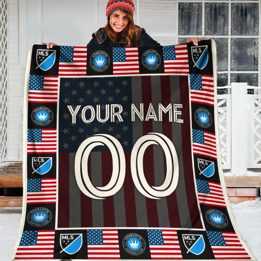 Custom Name Number US Flag MLS Charlotte Exclusive All Over Prints BLMLS141024A1CLTBLK - Blanket