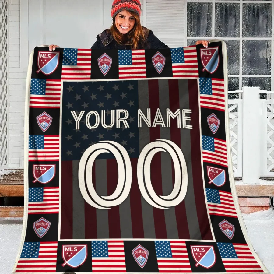 Custom Name Number US Flag MLS Colorado Rapids Exclusive All Over Prints BLMLS141024A1COLBLK - Blanket