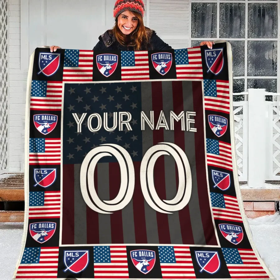 Custom Name Number US Flag MLS FC Dallas Exclusive All Over Prints BLMLS141024A1DALBLK - Blanket