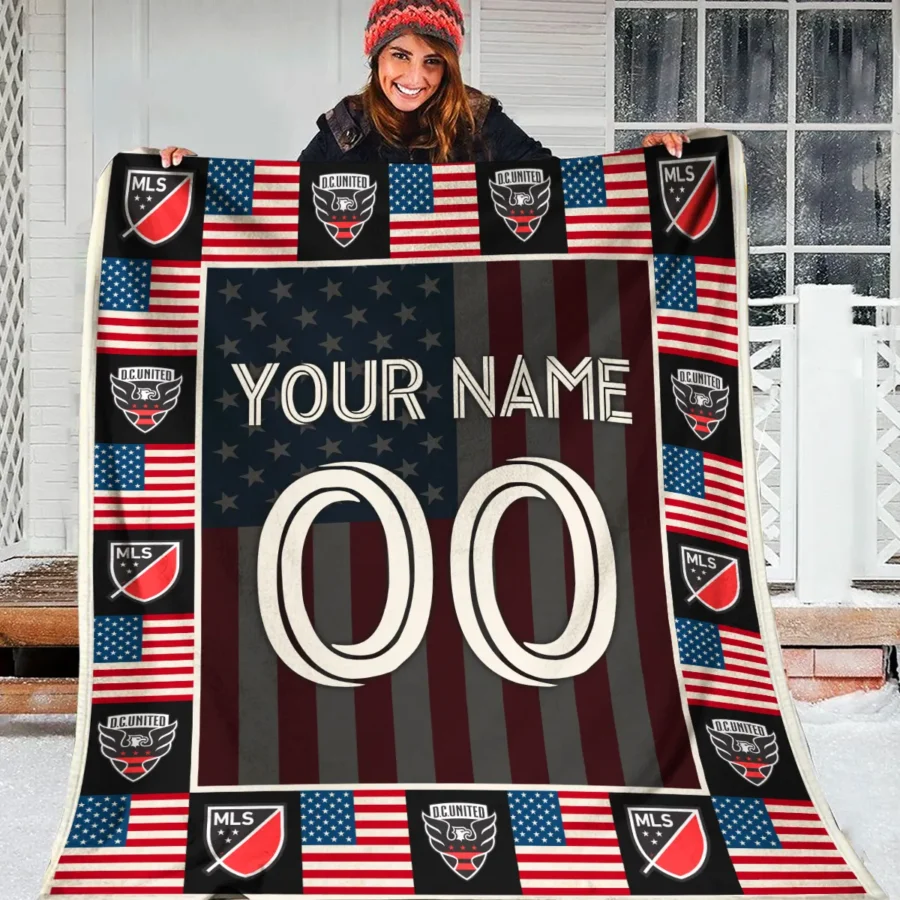 Custom Name Number US Flag MLS DC United Exclusive All Over Prints BLMLS141024A1DCBLK - Blanket