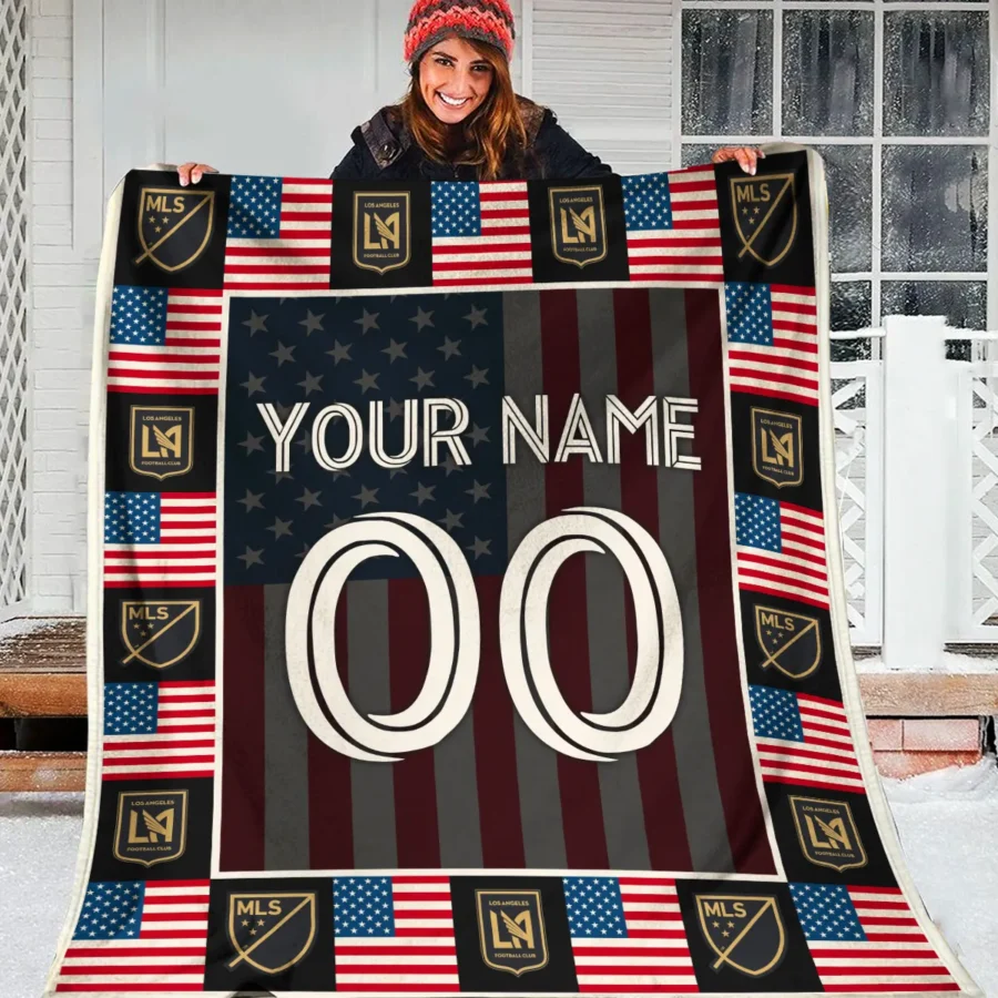 Custom Name Number US Flag MLS Los Angeles FC Exclusive All Over Prints BLMLS141024A1LAFBLK - Blanket