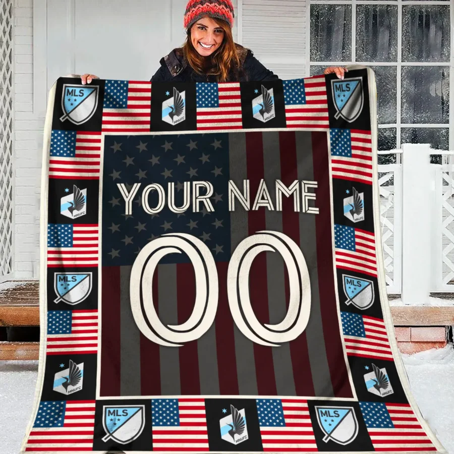 Custom Name Number US Flag MLS Minnesota United Exclusive All Over Prints BLMLS141024A1MINBLK - Blanket