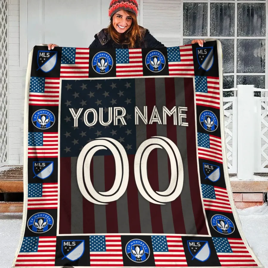 Custom Name Number US Flag MLS CF Montreal Exclusive All Over Prints BLMLS141024A1MTLBLK - Blanket