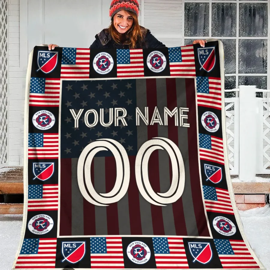 Custom Name Number US Flag MLS New England Exclusive All Over Prints BLMLS141024A1NEBLK - Blanket