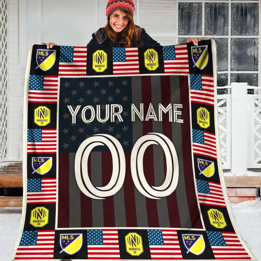 Custom Name Number US Flag MLS Nashville SC Exclusive All Over Prints BLMLS141024A1NSHBLK - Blanket