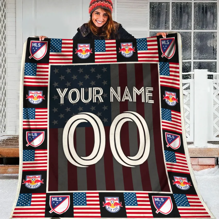 Custom Name Number US Flag MLS New York Red Bulls Exclusive All Over Prints BLMLS141024A1NYBLK - Blanket