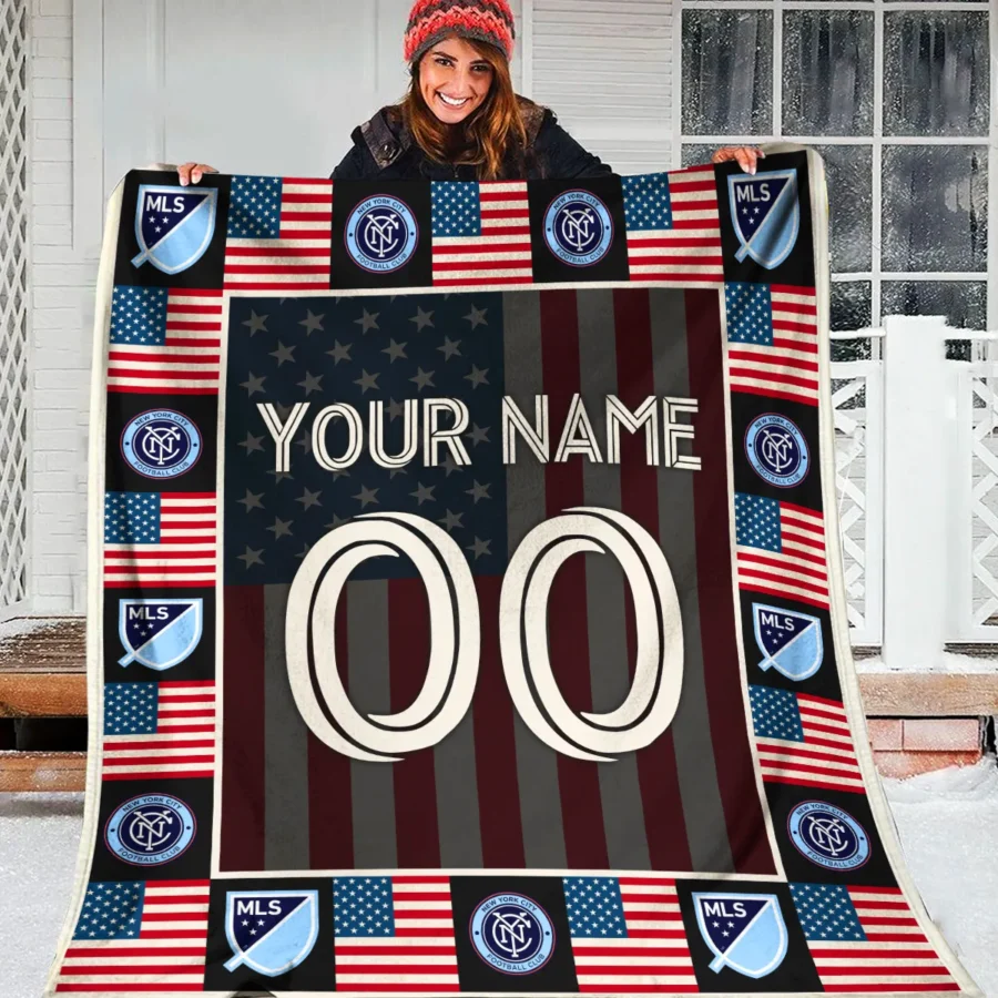 Custom Name Number US Flag MLS New York City Exclusive All Over Prints BLMLS141024A1NYCBLK - Blanket