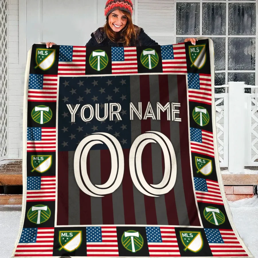 Custom Name Number US Flag MLS Portland Timbers Exclusive All Over Prints BLMLS141024A1PORBLK - Blanket