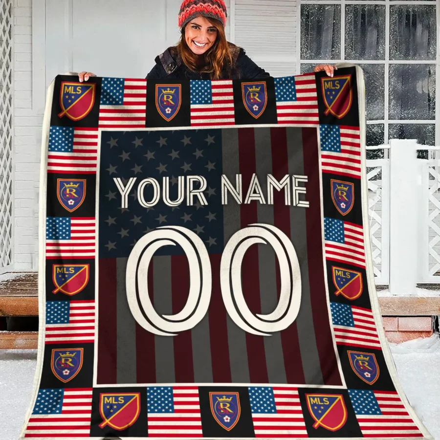 Custom Name Number US Flag MLS Real Salt Lake Exclusive All Over Prints BLMLS141024A1RSLBLK - Blanket