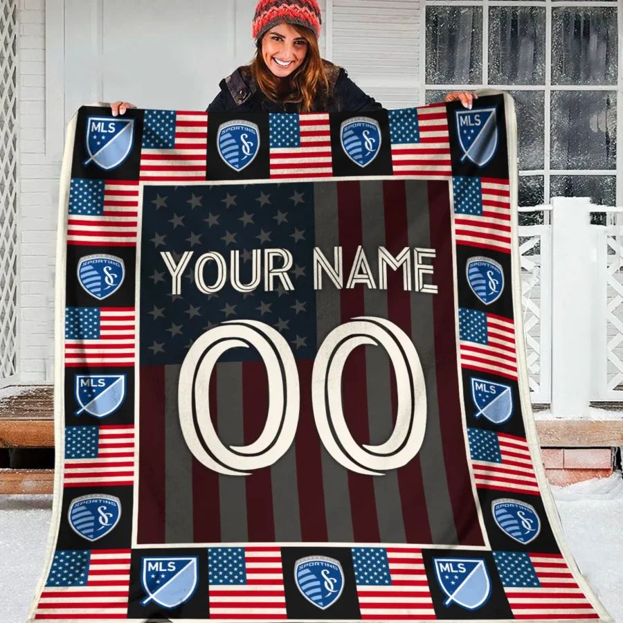 Custom Name Number US Flag MLS Sporting Kansas City Exclusive All Over Prints BLMLS141024A1SKCBLK - Blanket