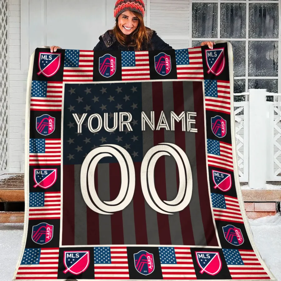 Custom Name Number US Flag MLS St. Louis City Exclusive All Over Prints BLMLS141024A1STLBLK - Blanket