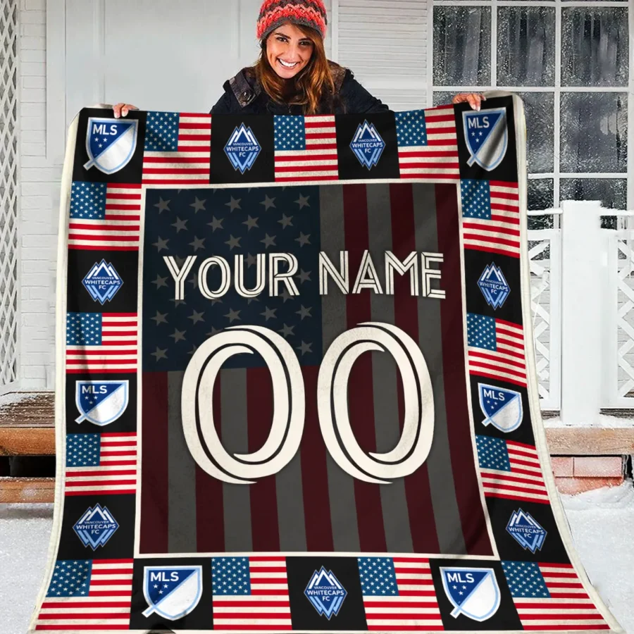 Custom Name Number US Flag MLS Vancouver Whitecaps Exclusive All Over Prints BLMLS141024A1VANBLK - Blanket