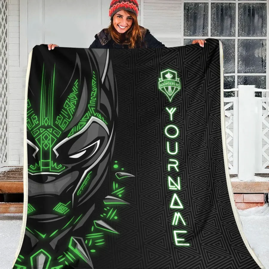 Black Panther Custom Name MLS Seattle Sounders Exclusive All Over Prints BLMLS161024A2SEABLK - Blanket