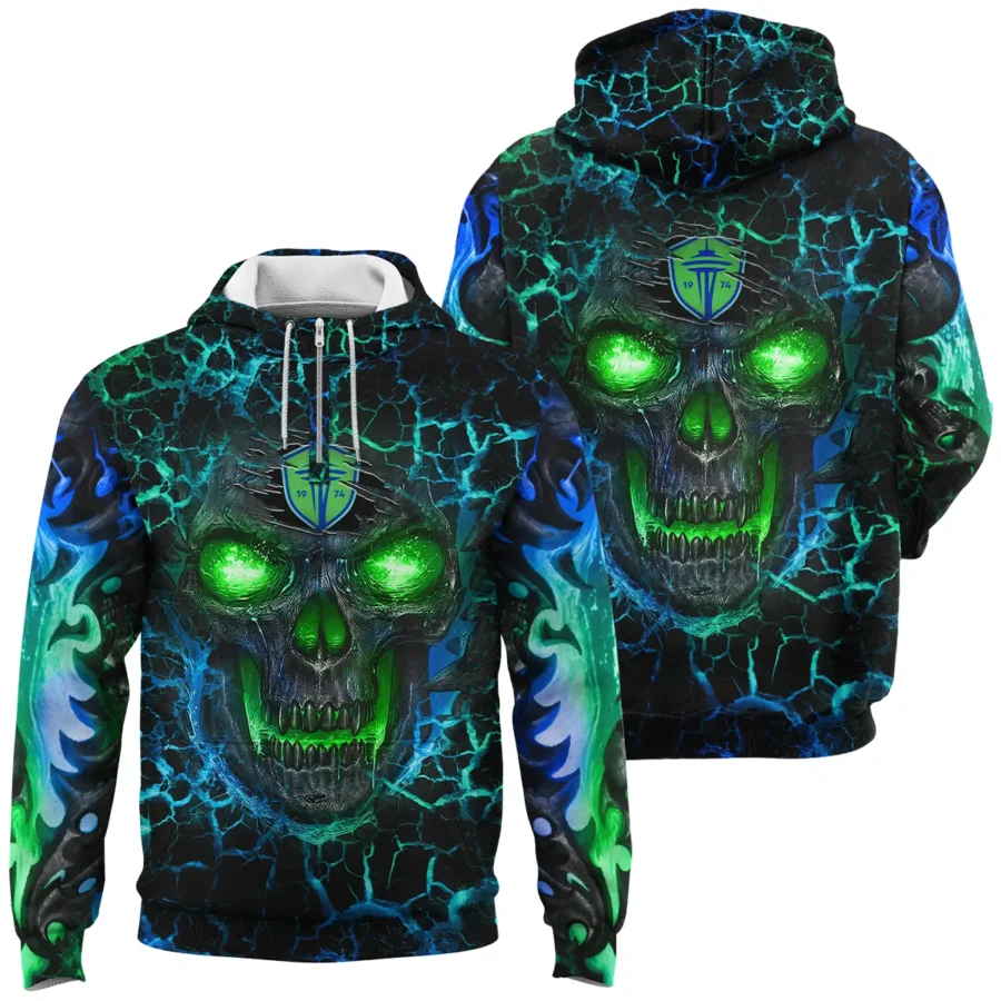 Flaming Skull MLS Seattle Sounders Exclusive All Over Prints BLMLS41024A3SEAQHD - 1/4 Zipper Hoodie