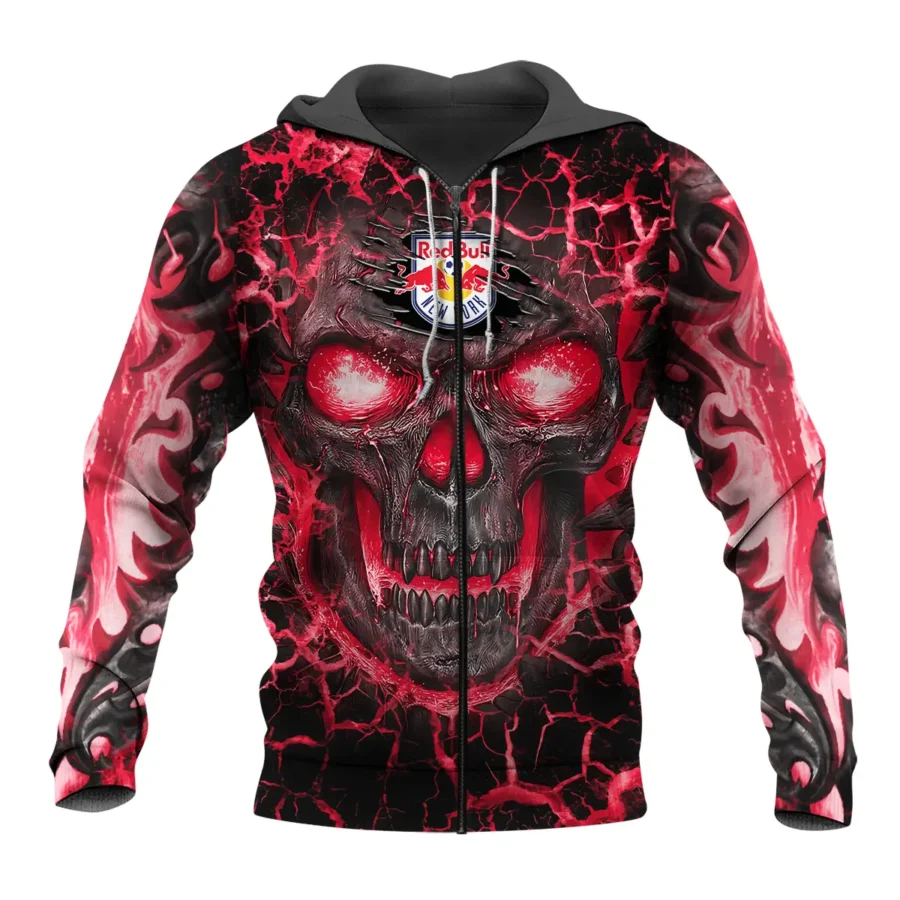 Flaming Skull MLS New York Red Bulls Exclusive All Over Prints BLMLS41024A3NYZHD - Zip Hoodie