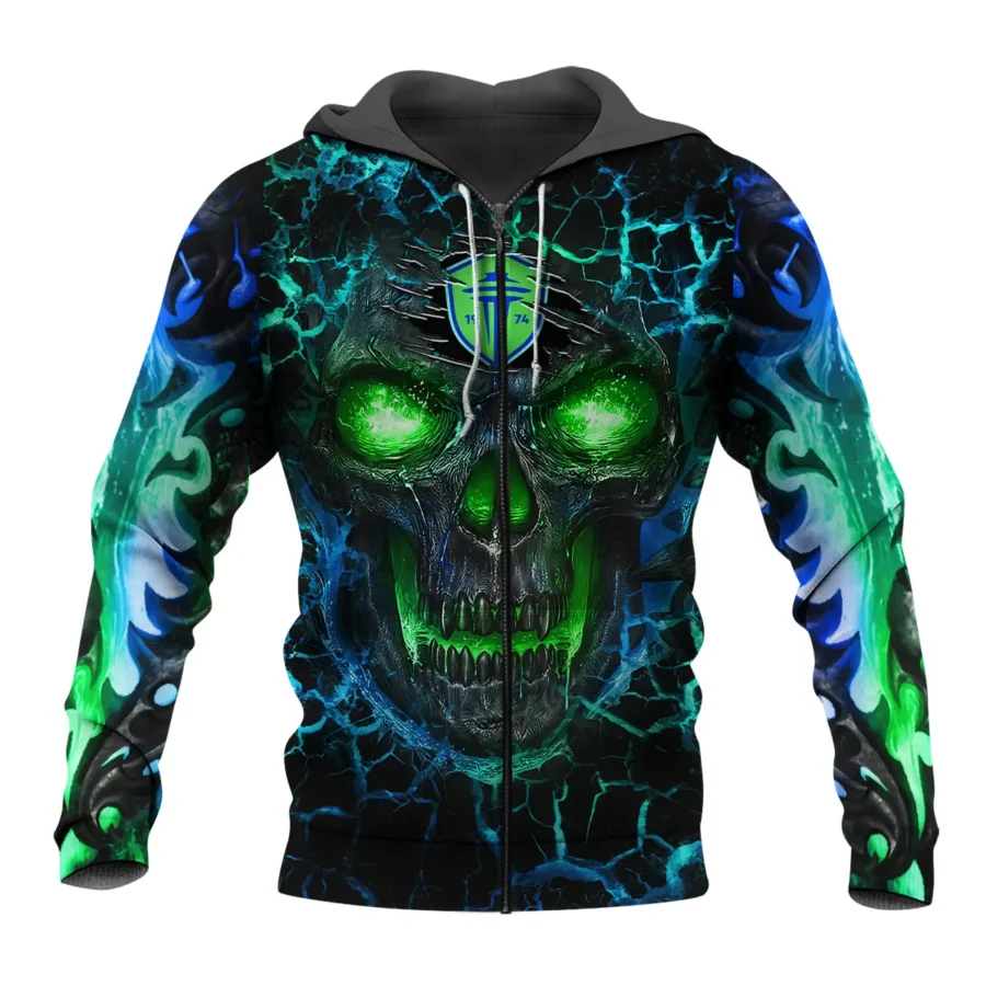 Flaming Skull MLS Seattle Sounders Exclusive All Over Prints BLMLS41024A3SEAZHD - Zip Hoodie