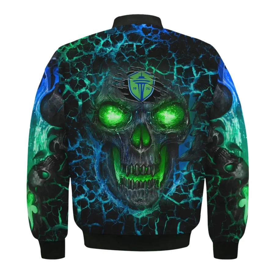 Flaming Skull MLS Seattle Sounders Exclusive All Over Prints BLMLS41024A3SEABB - Bomber Jacket