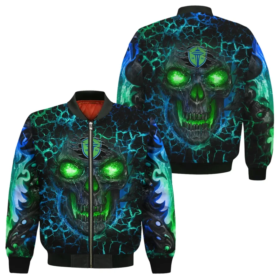 Flaming Skull MLS Seattle Sounders Exclusive All Over Prints BLMLS41024A3SEABB - Bomber Jacket