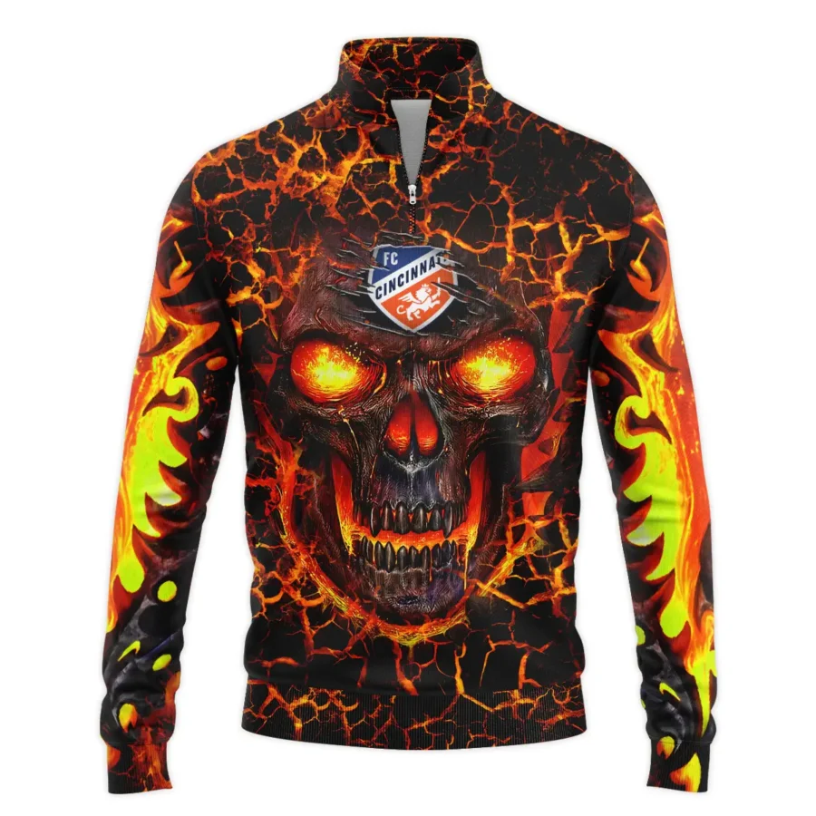 Flaming Skull MLS Cincinnati Exclusive All Over Prints BLMLS41024A3CINSWZ - Quarter Zip Jacket