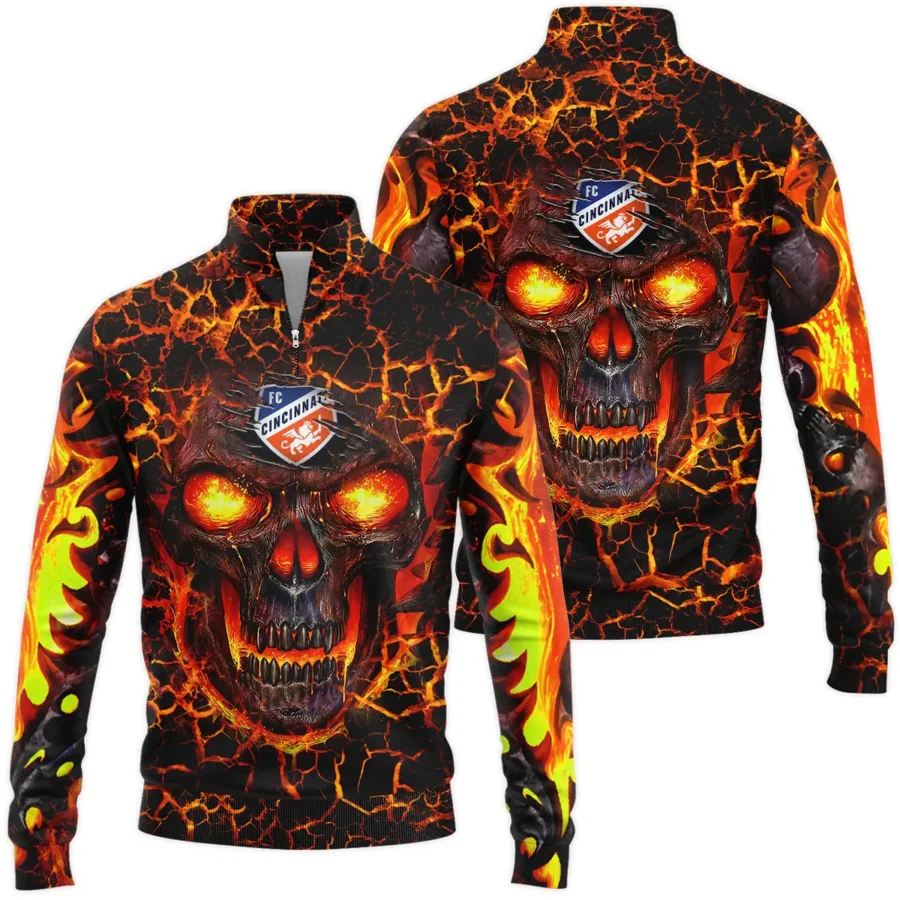 Flaming Skull MLS Cincinnati Exclusive All Over Prints BLMLS41024A3CINSWZ - Quarter Zip Jacket