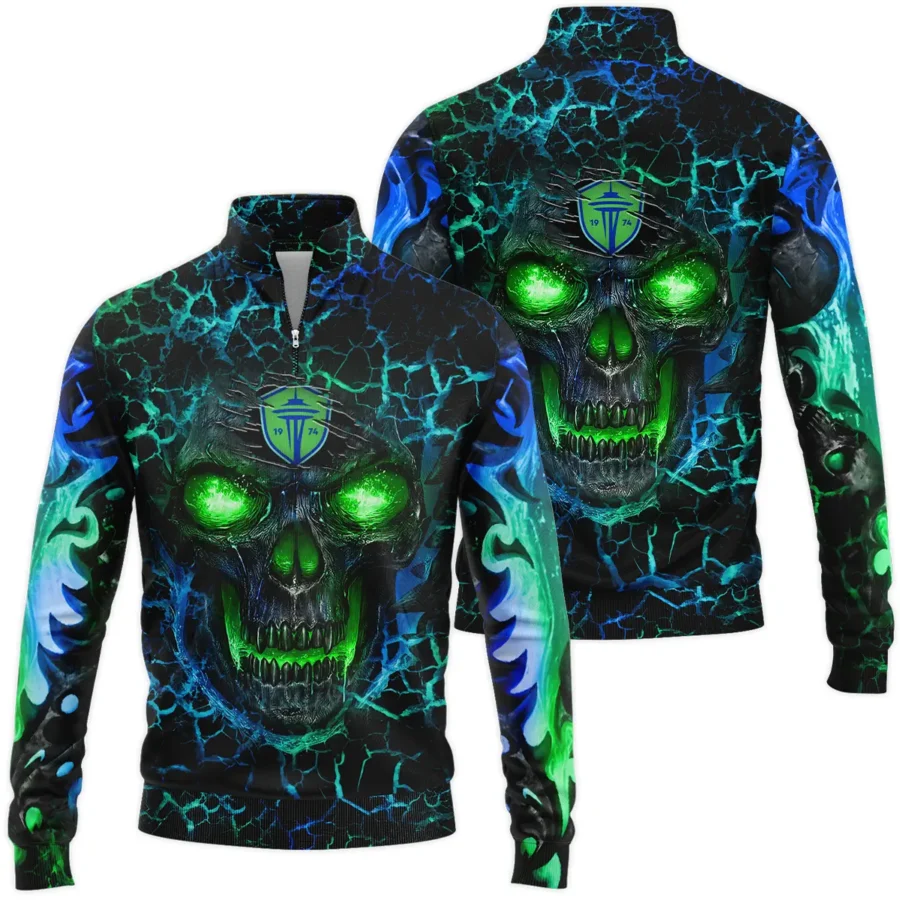 Flaming Skull MLS Seattle Sounders Exclusive All Over Prints BLMLS41024A3SEASWZ - Quarter Zip Jacket