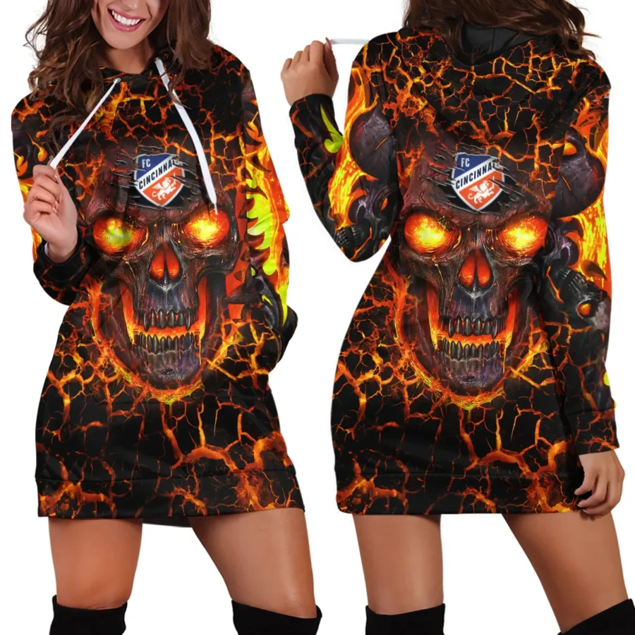 Flaming Skull MLS Cincinnati Exclusive All Over Prints BLMLS41024A3CINHDR - Hoodie Dress