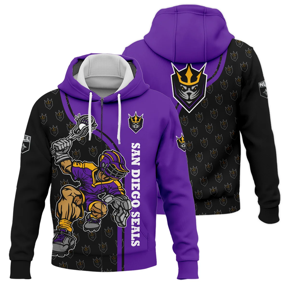 Color Lacrosse Player Background Zipper Hoodie Panther City Lacrosse NLL All Over Prints HONLL290724A01PCLZHD