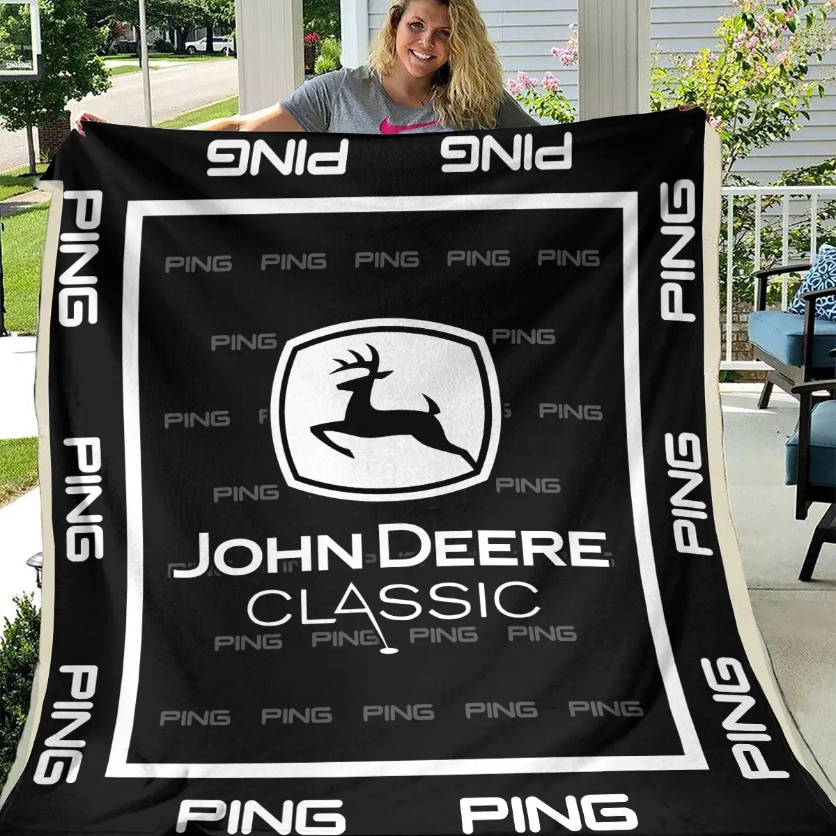 John Deere Classic Tournament Ping Brand Exclusive Logo All Over Prints BLJDC221024A01PIBLK - Blanket