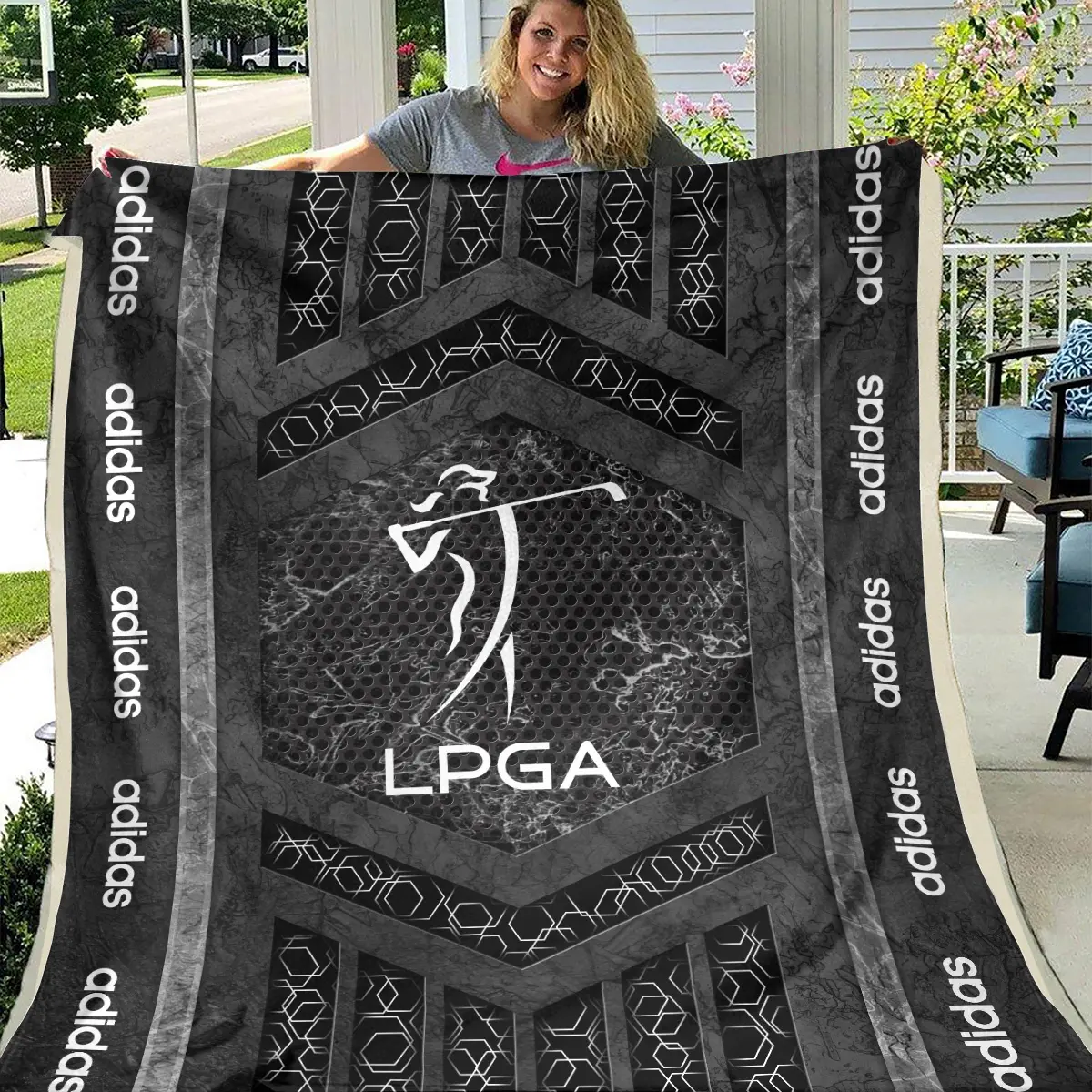 LPGA Tournament Adidas Brand Exclusive Logo All Over Prints BLLPGA231024A01ADBLK - Blanket