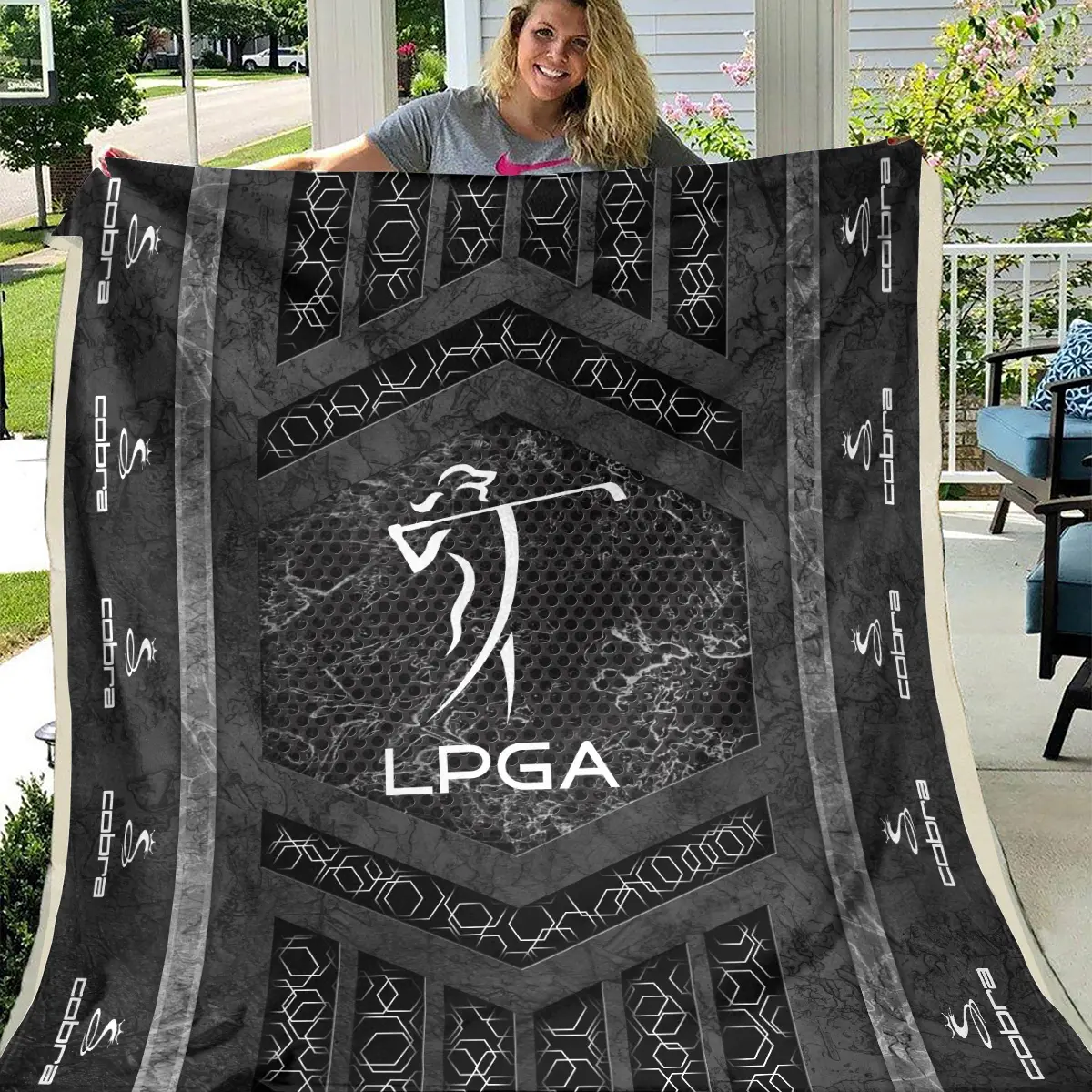 LPGA Tournament Cobra Golf Brand Exclusive Logo All Over Prints BLLPGA231024A01CBBLK - Blanket