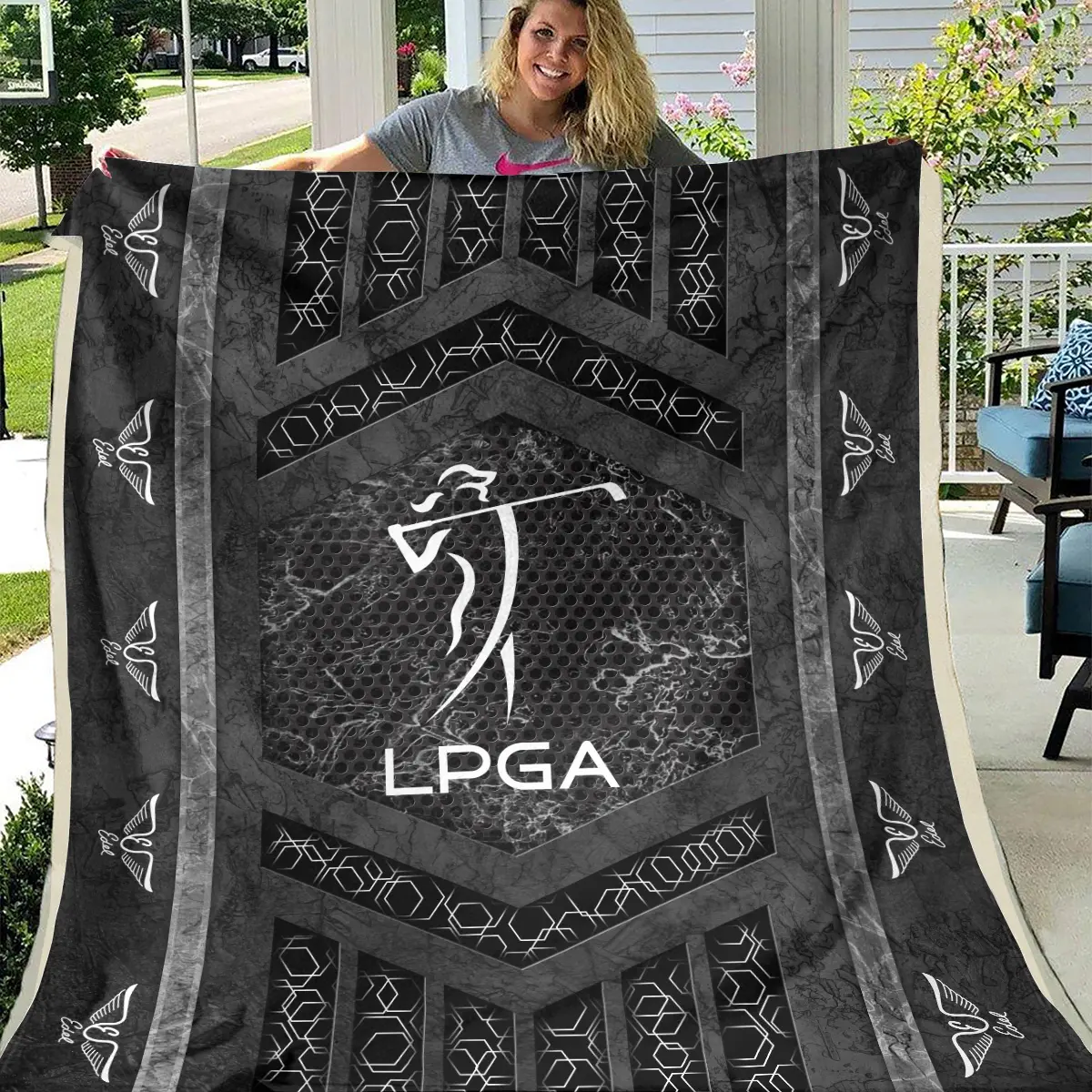 LPGA Tournament Edel Golf Brand Exclusive Logo All Over Prints BLLPGA231024A01EGBLK - Blanket