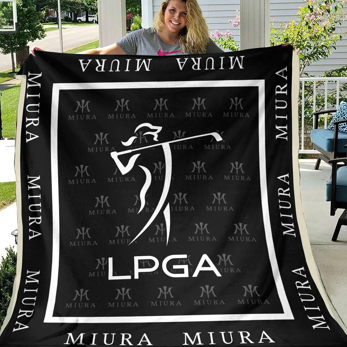 LPGA Tournament Miura Golf Brand Exclusive Logo All Over Prints BLLPGA221024A01MGBLK - Blanket