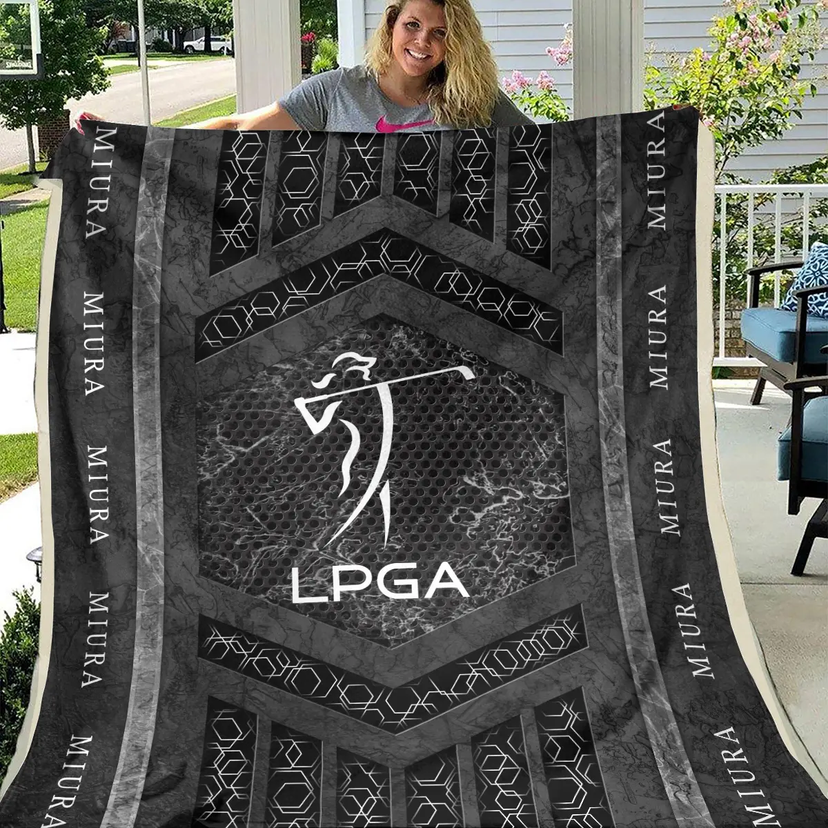 LPGA Tournament Miura Golf Brand Exclusive Logo All Over Prints BLLPGA231024A01MGBLK - Blanket